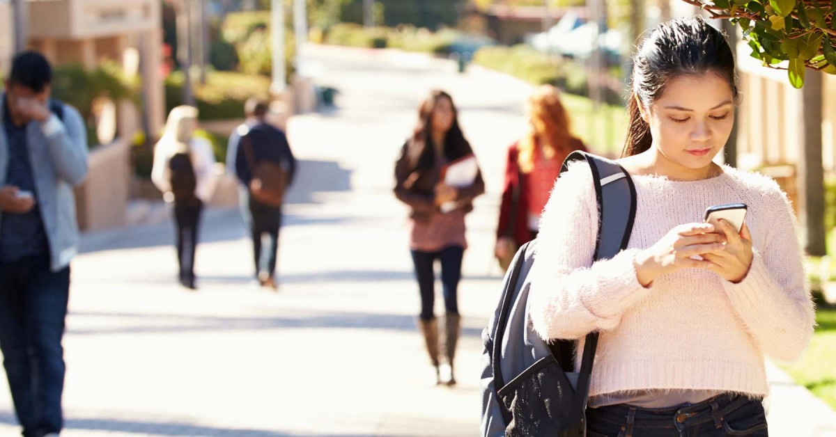 Photo of students walking around campus