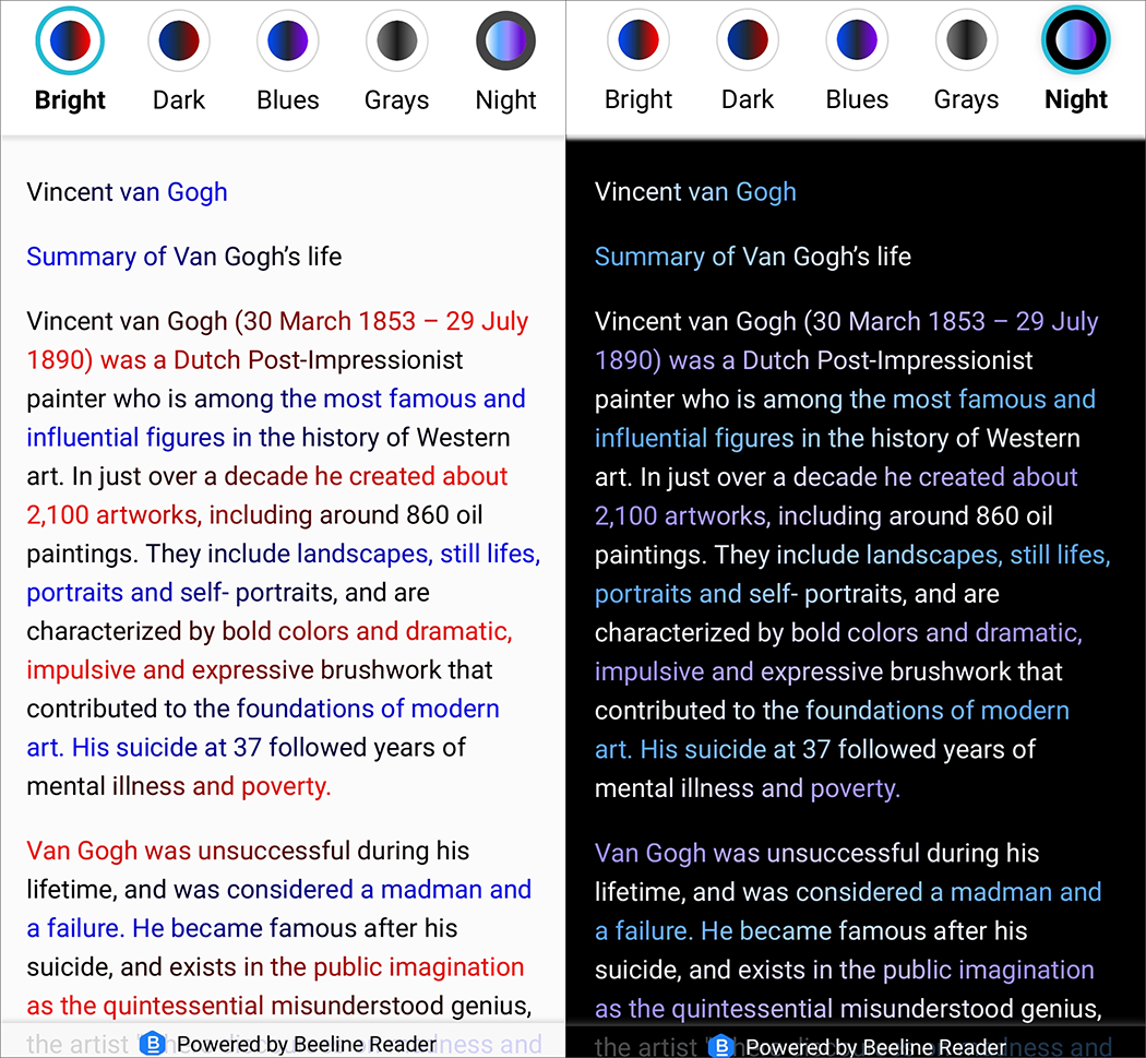 Image that shows how text is displayed when using BeeLine reader integrated with Blackboard Learn 