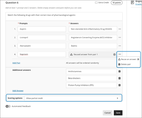 Before – Matching question