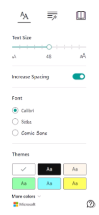 Screenshot of the text configuration options in Anthology Ally and Microsoft Immersive Reader