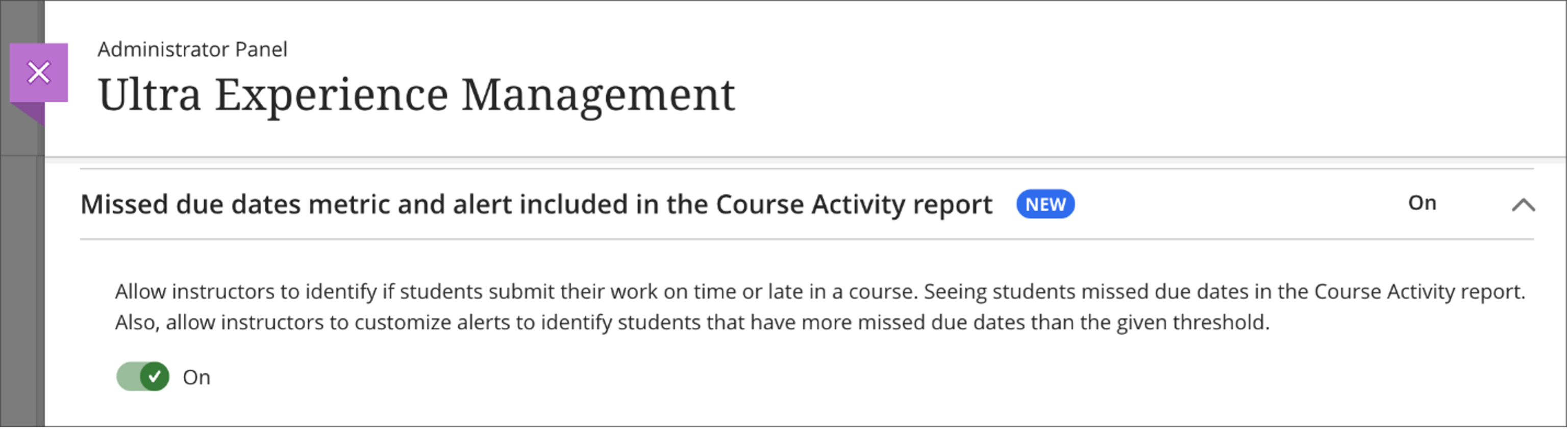 Missed due date alerts appear in the instructor's activity stream