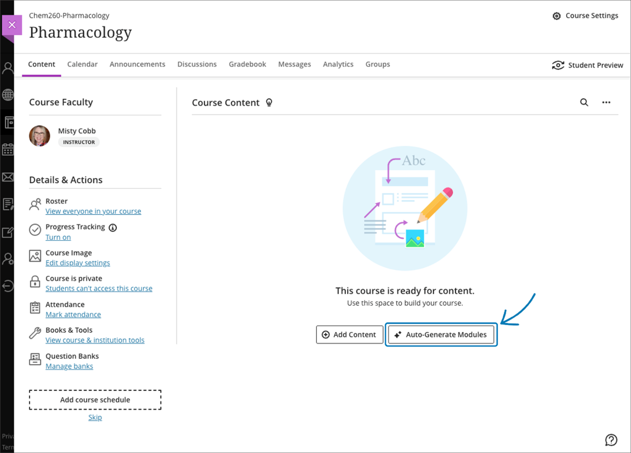 Option to auto-generate modules in an empty course