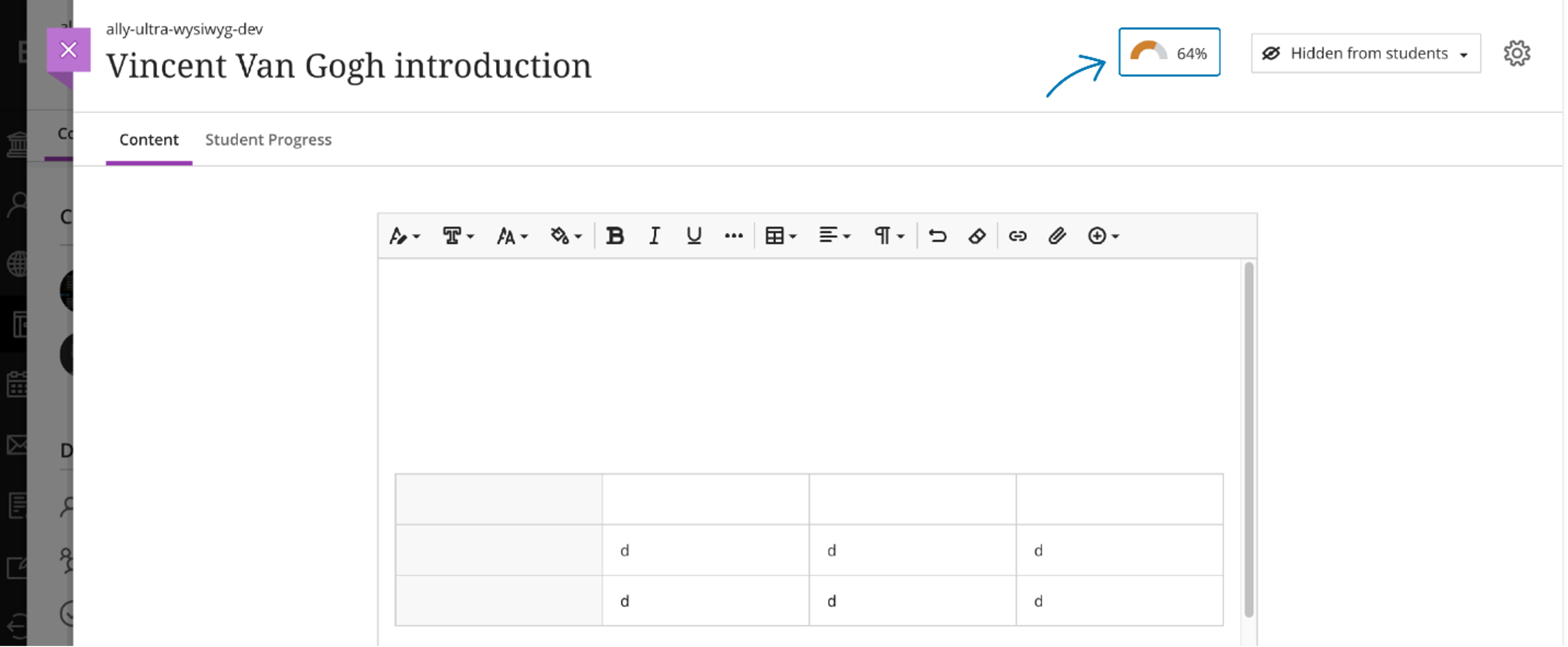 Instructor view - Ultra Document content editor with Score Gauge indicator